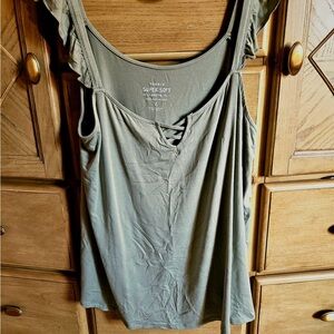 Torrid Women's Laceup Cold Shoulder Ruffle Tank Blouse - Seaglass - NWT